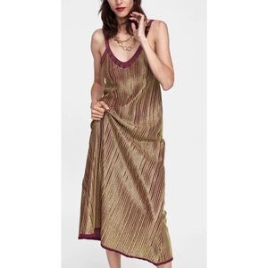 Zara gold metallic thread knit midi dress